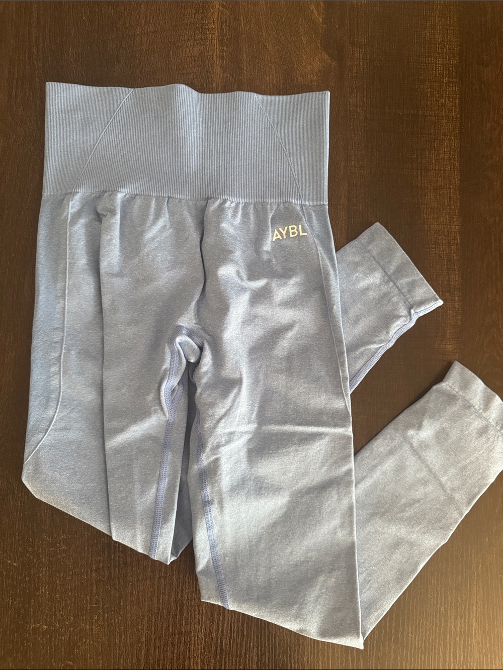 AYBL High-Waist Leggings in Light Blue with Gold Logo